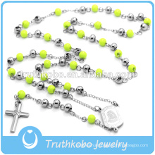 Christ Necklace Religious Rosary Necklace Cross Pendant Green Rosary Beads Long Chain For Women Mens